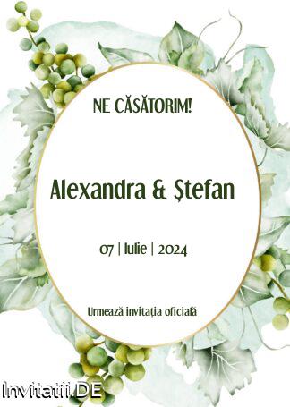 Save the date, anunt casatorie, frunze, crengute, verde