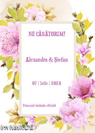 Save the date, anunt casatorie, frunze, crengute, verde