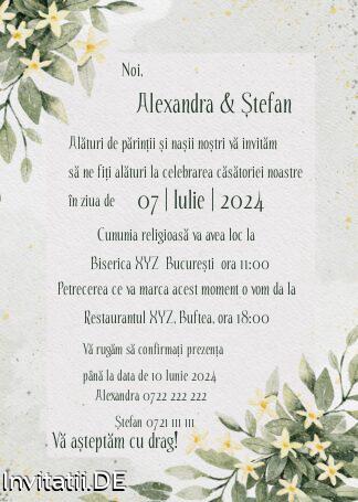 Save the date, anunt casatorie, frunze, crengute, verde