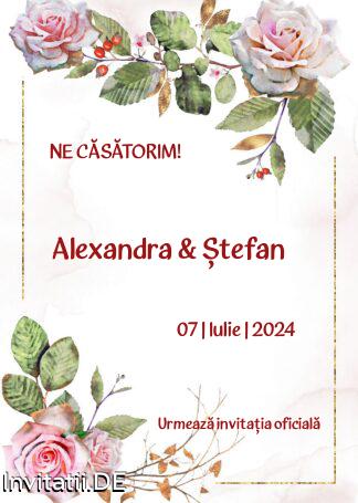 Save the date, anunt casatorie, frunze, crengute, verde