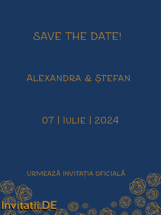 Save the date, anunt casatorie, animata, albastru, gold, luxury